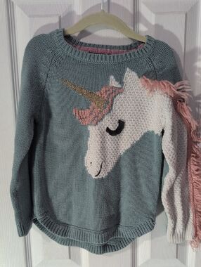 Cynthia Rowley Sage Knit Sweater with White & Pink Unicorn Applique